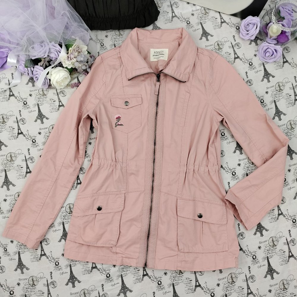 Ashley by 26 International Pink Floral Embroidered Utility Jacket Size M